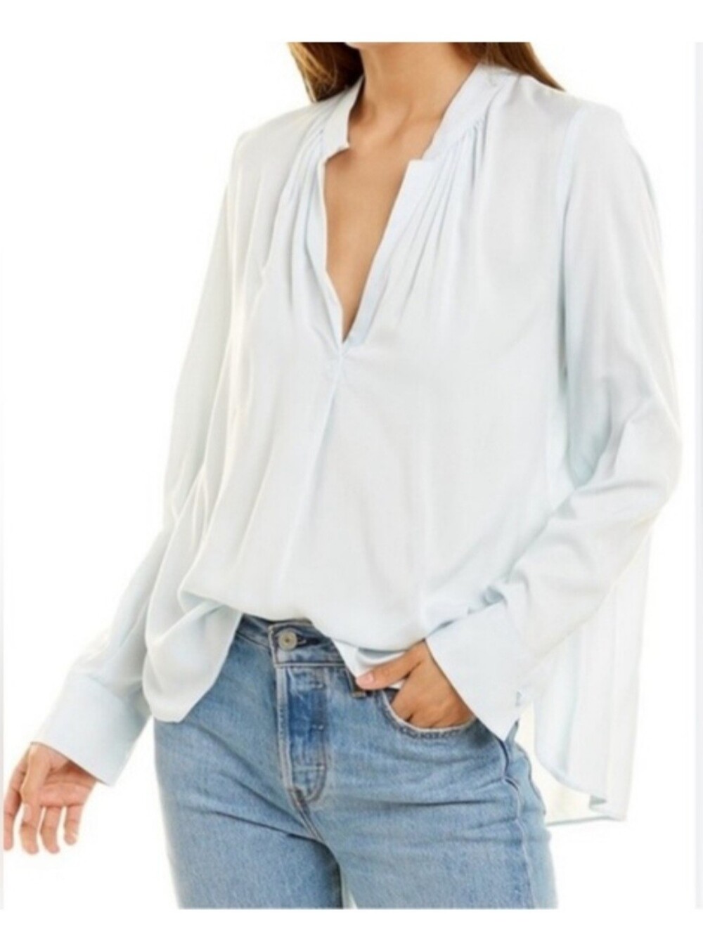 Zadig & Voltaire Pale Blue Tink V-Neck Long Sleeve Blouse Sz XS Glacier Classic